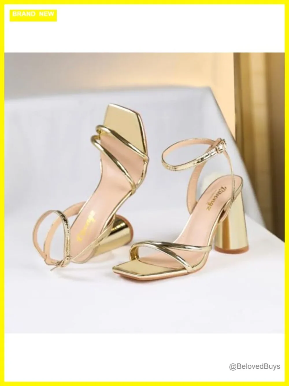 Women's Block Heel Strappy Sandals Square Open Toe PU Ankle Strap Party Shoes